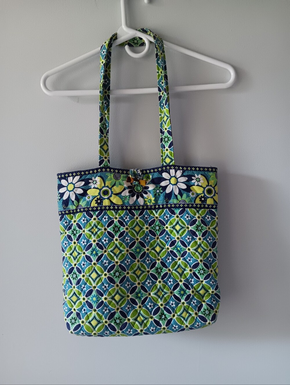 Vera Bradley Daisy Daisy Geometric Floral Tote Bag Double Handle Green Blue 13" - Picture 13 of 13